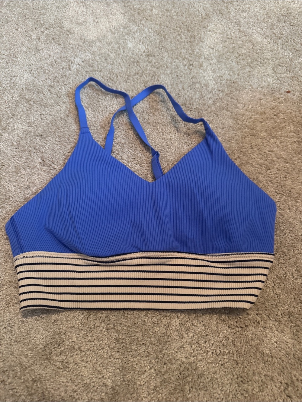 Ribbed Cobalt Blue Striped-Band Sports Bralette